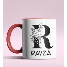 Kişiye Özel R Harfi Romantik Tasarım Kırmızı Renk Kupa