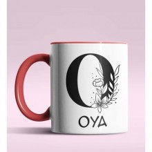 Kişiye Özel O Harfi Romantik Tasarım Kırmızı Renk Kupa