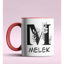 Kişiye Özel M Harfi Romantik Tasarım Kırmızı Renk Kupa