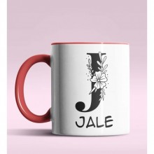 Kişiye Özel J Harfi Romantik Tasarım Kırmızı Renk Kupa