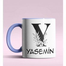 Kişiye Özel Y Harfi Romantik Tasarım Mavi Renk Kupa