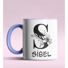 Kişiye Özel S Harfi Romantik Tasarım Mavi Renk Kupa