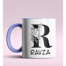 Kişiye Özel R Harfi Romantik Tasarım Mavi Renk Kupa