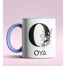 Kişiye Özel O Harfi Romantik Tasarım Mavi Renk Kupa