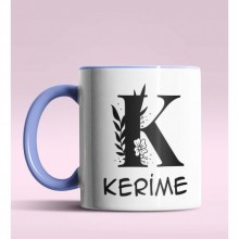 Kişiye Özel K Harfi Romantik Tasarım Mavi Renk Kupa