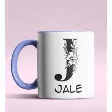 Kişiye Özel J Harfi Romantik Tasarım Mavi Renk Kupa