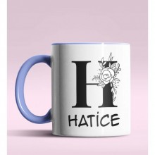 Kişiye Özel H Harfi Romantik Tasarım Mavi Renk Kupa