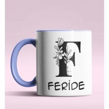 Kişiye Özel F Harfi Romantik Tasarım Mavi Renk Kupa