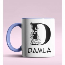 Kişiye Özel D Harfi Romantik Tasarım Mavi Renk Kupa