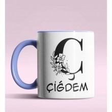 Kişiye Özel Ç Harfi Romantik Tasarım Mavi Renk Kupa