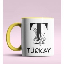 Kişiye Özel T Harfi Romantik Tasarım Sarı Renk Kupa