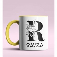 Kişiye Özel R Harfi Romantik Tasarım Sarı Renk Kupa