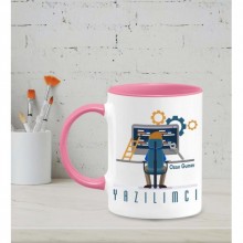 Kişiye Özel Yazılımcı Tasarımlı Pembe Renk Kupa