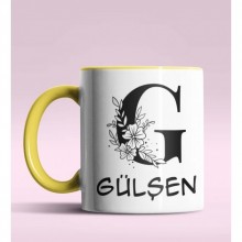 Kişiye Özel G Harfi Romantik Tasarım Sarı Renk Kupa