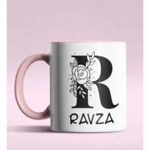 Kişiye Özel R Harfi Romantik Tasarım Pembe Renk Kupa