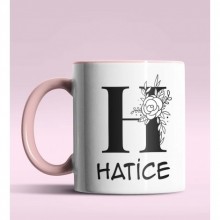 Kişiye Özel H Harfi Romantik Tasarım Pembe Renk Kupa