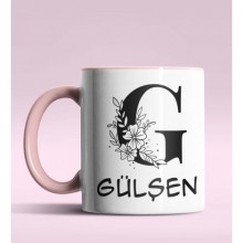 Kişiye Özel G Harfi Romantik Tasarım Pembe Renk Kupa