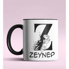 Kişiye Özel Z Harfi Romantik Tasarım Siyah Renk Kupa