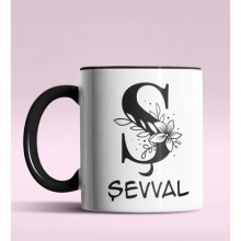 Kişiye Özel Ş Harfi Romantik Tasarım Siyah Renk Kupa