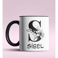 Kişiye Özel S Harfi Romantik Tasarım Siyah Renk Kupa