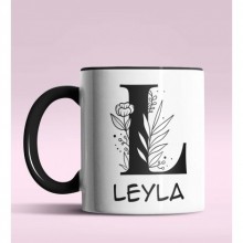 Kişiye Özel L Harfi Romantik Tasarım Siyah Renk Kupa