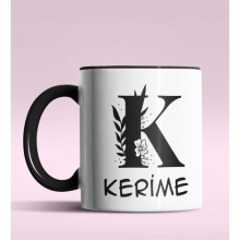 Kişiye Özel K Harfi Romantik Tasarım Siyah Renk Kupa