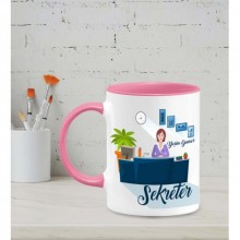 Kişiye Özel Sekreter Tasarımlı Pembe Renk Kupa