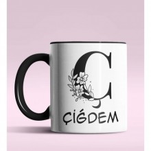 Kişiye Özel Ç Harfi Romantik Tasarım Siyah Renk Kupa