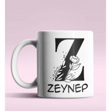 Kişiye Özel Z Harfi Romantik Tasarım Beyaz Renk Kupa