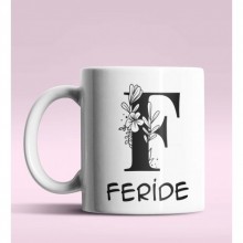 Kişiye Özel F Harfi Romantik Tasarım Beyaz Renk Kupa