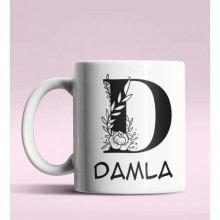 Kişiye Özel D Harfi Romantik Tasarım Beyaz Renk Kupa