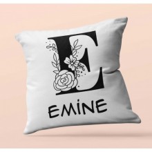 Kişiye Özel Romantik E Harfi Tema Saten Kare Yastık