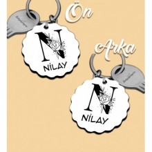 Kişiye Özel N Harfi Romantik Tasarım HDF Dalgalı Anahtarlık