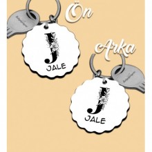 Kişiye Özel J Harfi Romantik Tasarım HDF Dalgalı Anahtarlık