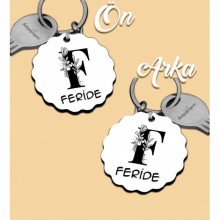 Kişiye Özel F Harfi Romantik Tasarım HDF Dalgalı Anahtarlık