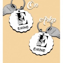 Kişiye Özel E Harfi Romantik Tasarım HDF Dalgalı Anahtarlık