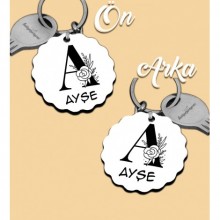 Kişiye Özel A Harfi Romantik Tasarım HDF Dalgalı Anahtarlık