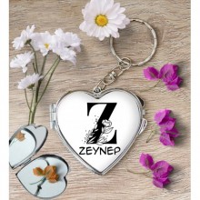 Kişiye Özel Z Harfi Romantik Kalp Aynalı Metal Anahtarlık