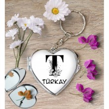 Kişiye Özel T Harfi Romantik Kalp Aynalı Metal Anahtarlık