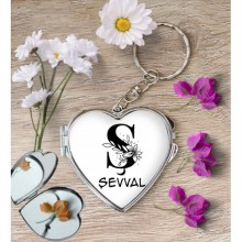 Kişiye Özel Ş Harfi Romantik Kalp Aynalı Metal Anahtarlık