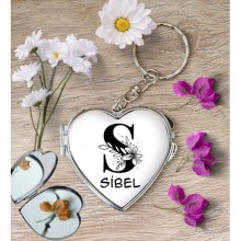Kişiye Özel S Harfi Romantik Kalp Aynalı Metal Anahtarlık