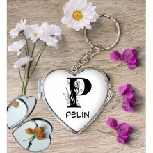 Kişiye Özel P Harfi Romantik Kalp Aynalı Metal Anahtarlık