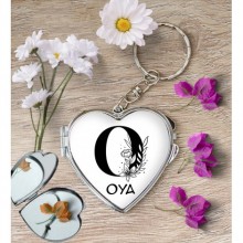 Kişiye Özel O Harfi Romantik Kalp Aynalı Metal Anahtarlık