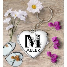 Kişiye Özel M Harfi Romantik Kalp Aynalı Metal Anahtarlık