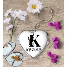 Kişiye Özel K Harfi Romantik Kalp Aynalı Metal Anahtarlık