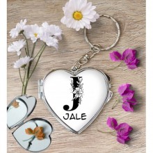 Kişiye Özel J Harfi Romantik Kalp Aynalı Metal Anahtarlık