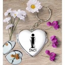 Kişiye Özel İ Harfi Romantik Kalp Aynalı Metal Anahtarlık