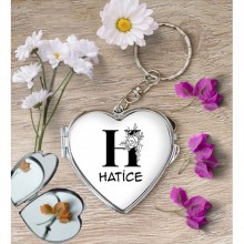 Kişiye Özel H Harfi Romantik Kalp Aynalı Metal Anahtarlık