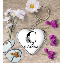 Kişiye Özel Ç Harfi Romantik Kalp Aynalı Metal Anahtarlık
