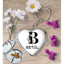 Kişiye Özel B Harfi Romantik Kalp Aynalı Metal Anahtarlık